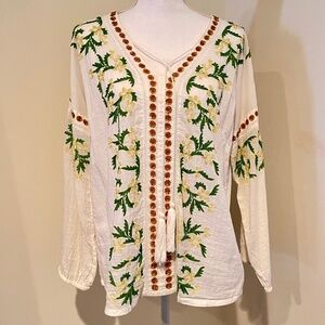 Sundance Embroidered White Cotton Blousy Top